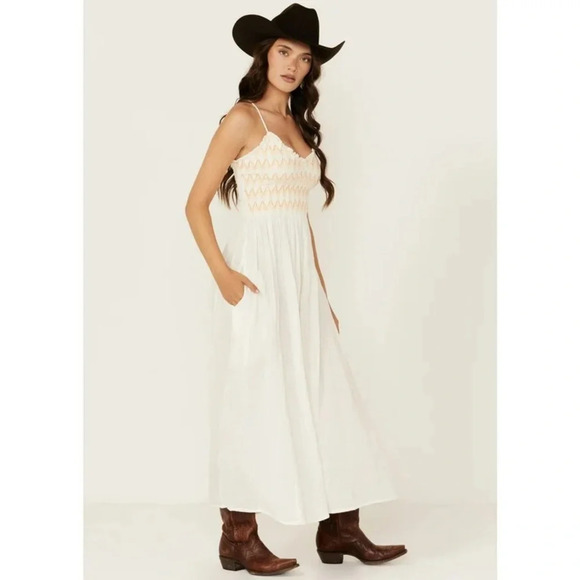 maternity smocked midi dress Cream Floral Smocked Fitted Maternity Midi Dress